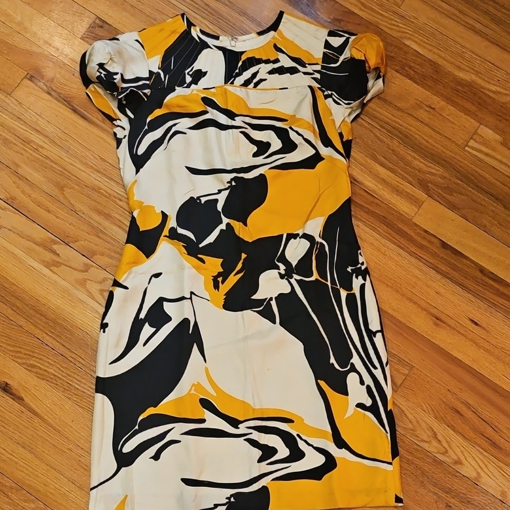 Peter Nygard Abstract Black, White, and Yellow Midi Dress